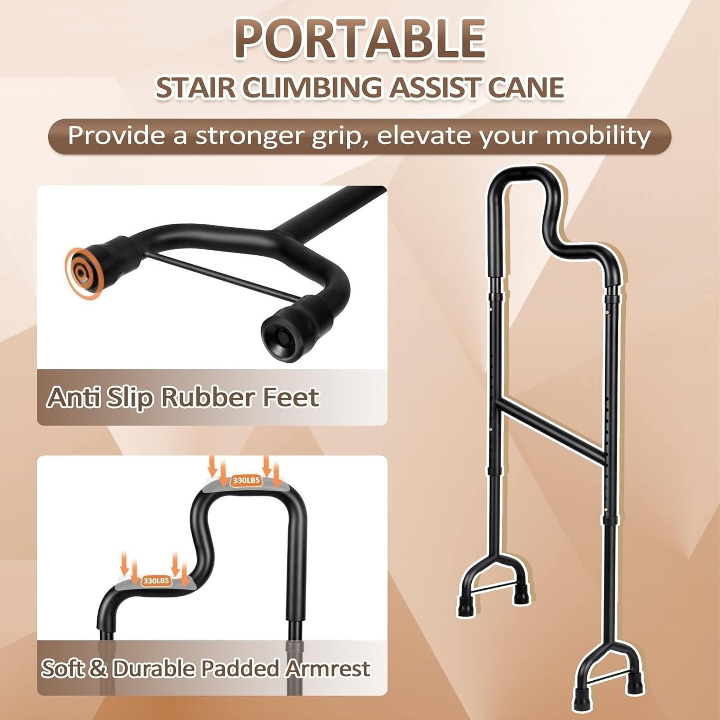Stair Climbing Assist Cane – Adjustable Height Step Aid for Seniors with Hip or Knee Pain, Easy Walk Up or Down Stairs