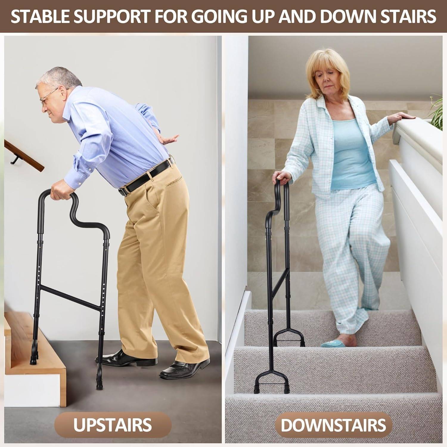 Stair Climbing Assist Cane – Adjustable Height Step Aid for Seniors with Hip or Knee Pain, Easy Walk Up or Down Stairs