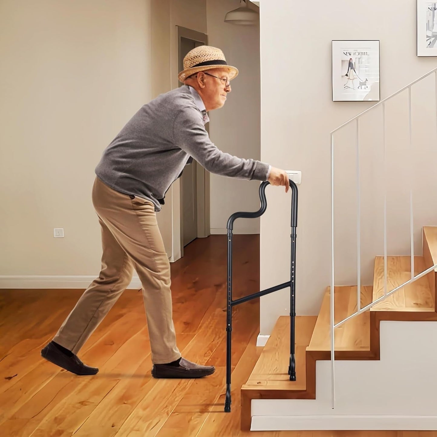 Stair Climbing Assist Cane – Adjustable Height Step Aid for Seniors with Hip or Knee Pain, Easy Walk Up or Down Stairs