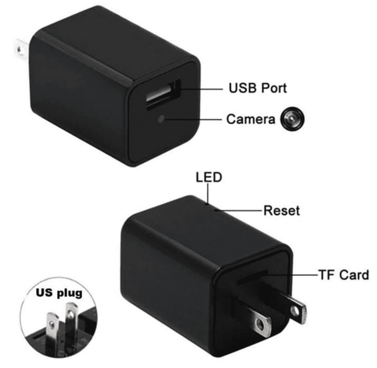 Compact 1080P Hidden Spy Camera Charger