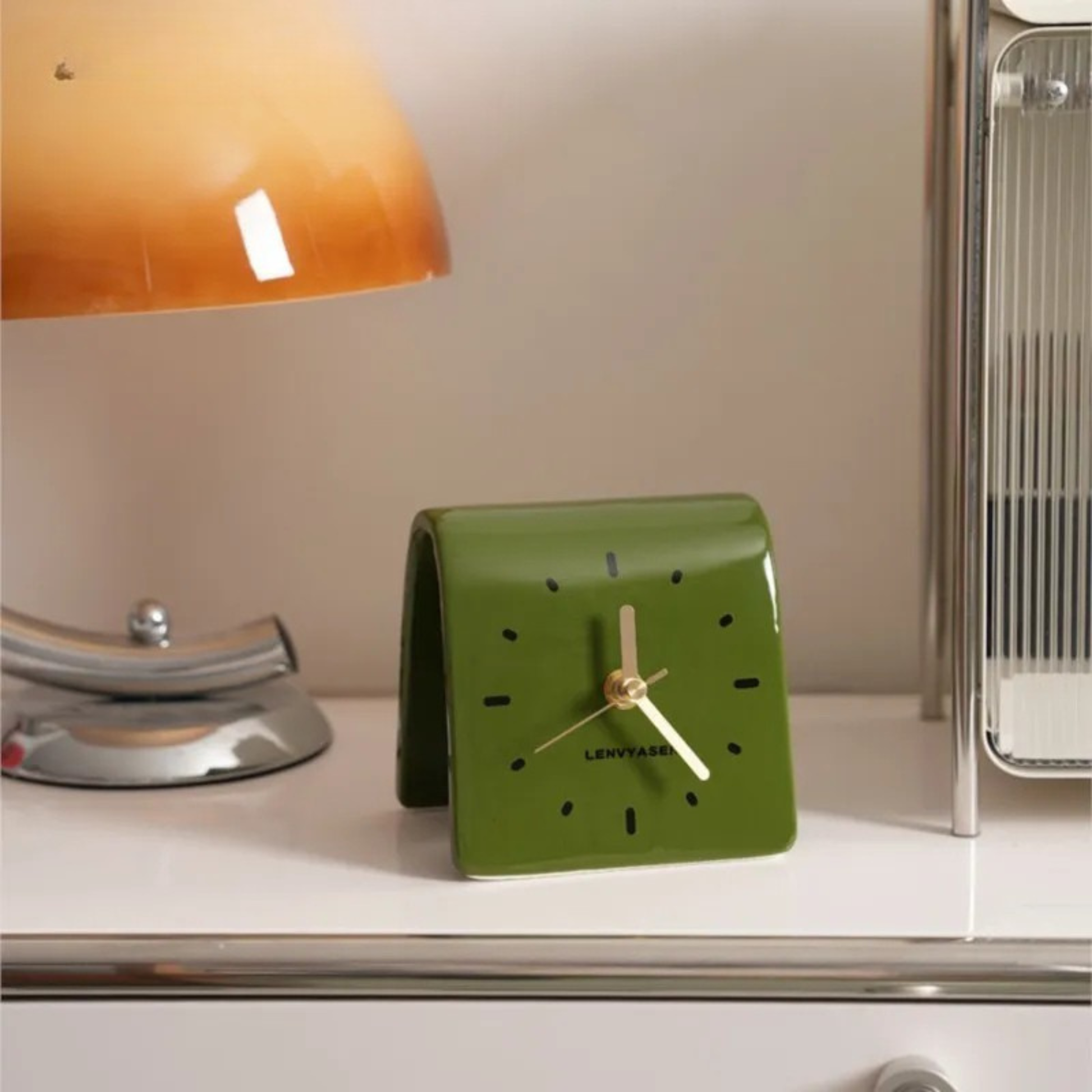 Stylish Ceramic Desk Clock – Minimalist Square Design for Modern Home Décor, Silent Needle Movement, Compact Lightweight 6