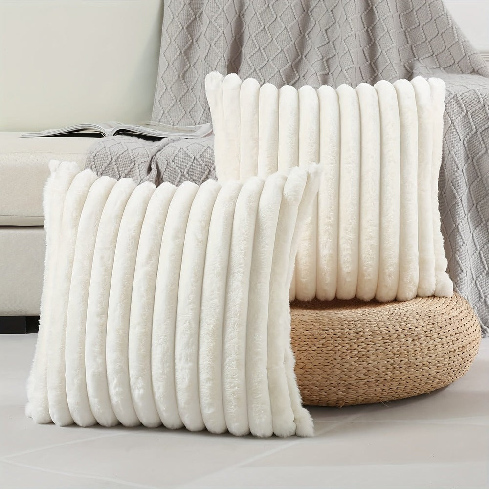 Stylish Striped Plush Cushion Covers Set of 2 – Hypoallergenic Sofa and Couch Cushion Covers for Elegant Home Decor 6