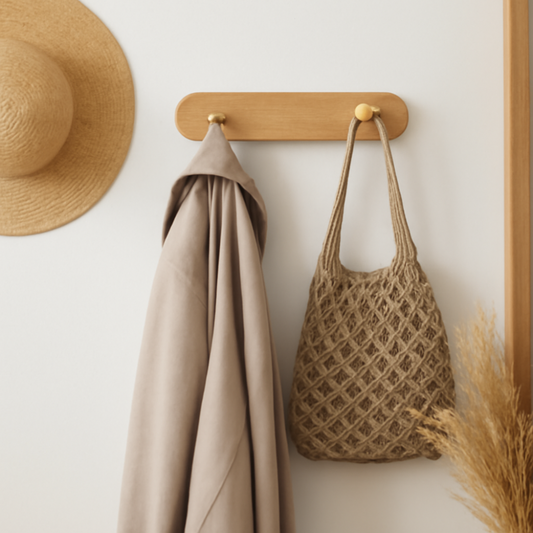 Rustic Wood Wall Coat Hooks with Metal Details - Pexav