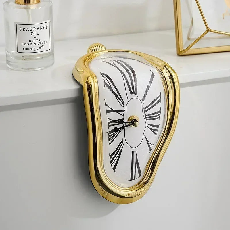 Unique Melted Wall Clock with Roman Numerals Quartz Movement