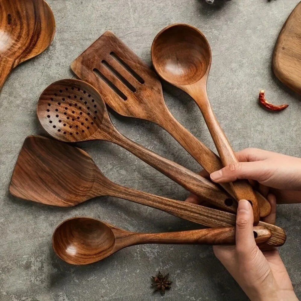 Eco Friendly 5 Piece Wood Kitchen Utensil Set - Pexav