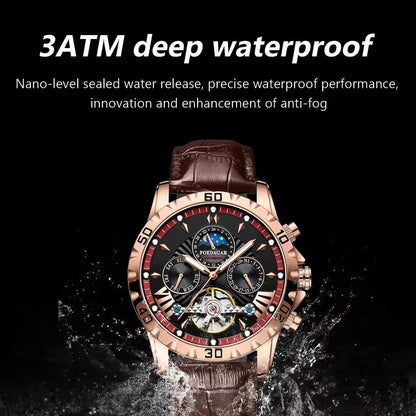 Swiss Brand New Waterproof Automatic Mechanical Watches with Hollow Tourbillon Movement, Skeleton Dial Design
