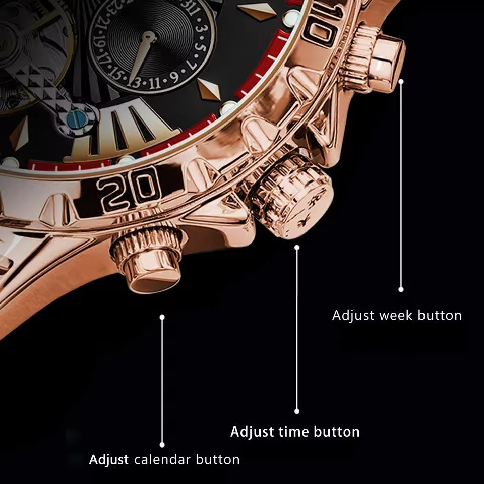 Swiss Brand New Waterproof Automatic Mechanical Watches with Hollow Tourbillon Movement, Skeleton Dial Design