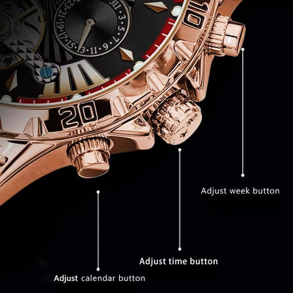 Swiss Brand New Waterproof Automatic Mechanical Watches with Hollow Tourbillon Movement, Skeleton Dial Design