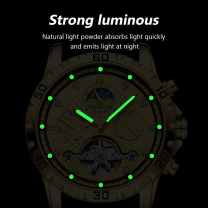 Swiss Brand New Waterproof Automatic Mechanical Watches with Hollow Tourbillon Movement, Skeleton Dial Design