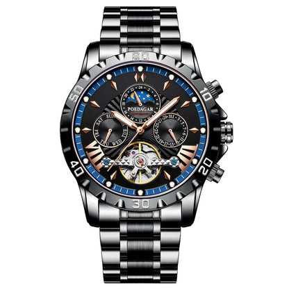 Swiss Brand New Waterproof Automatic Mechanical Watches with Hollow Tourbillon Movement, Skeleton Dial Design