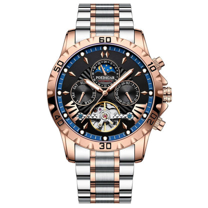 Swiss Brand New Waterproof Automatic Mechanical Watches with Hollow Tourbillon Movement, Skeleton Dial Design