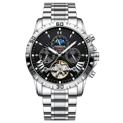 Swiss Brand New Waterproof Automatic Mechanical Watches with Hollow Tourbillon Movement, Skeleton Dial Design