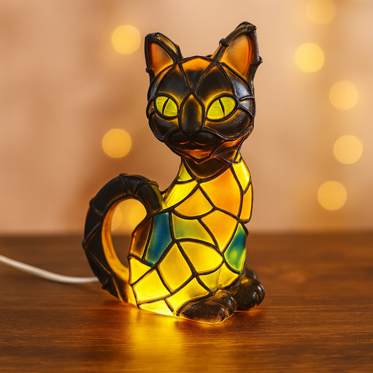 Colorful Cat Table Lamp – Vintage Style Decorative Figurine Light - Pexav
