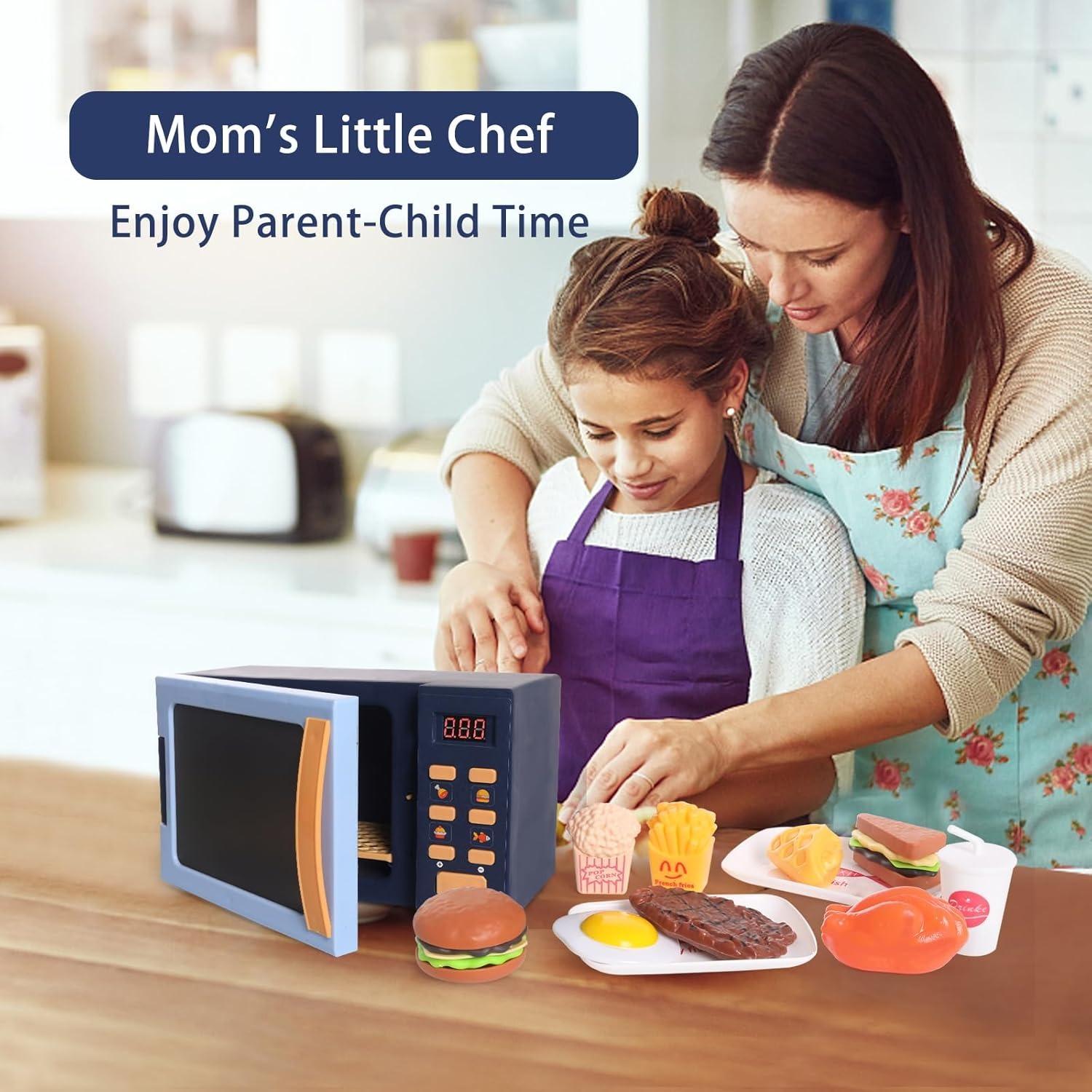 Toy Microwave Oven Playset, Light Effects, Realistic Sounds, Interactive Pretend Cooking, Safe for Ages 3+