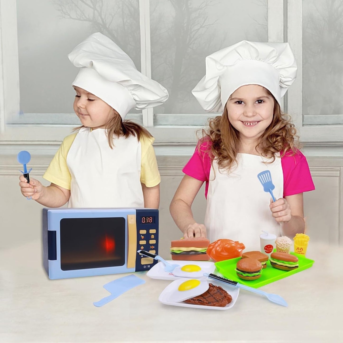 Toy Microwave Oven Playset, Light Effects, Realistic Sounds, Interactive Pretend Cooking, Safe for Ages 3+