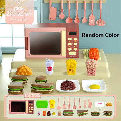 Toy Microwave Oven Playset, Light Effects, Realistic Sounds, Interactive Pretend Cooking, Safe for Ages 3+