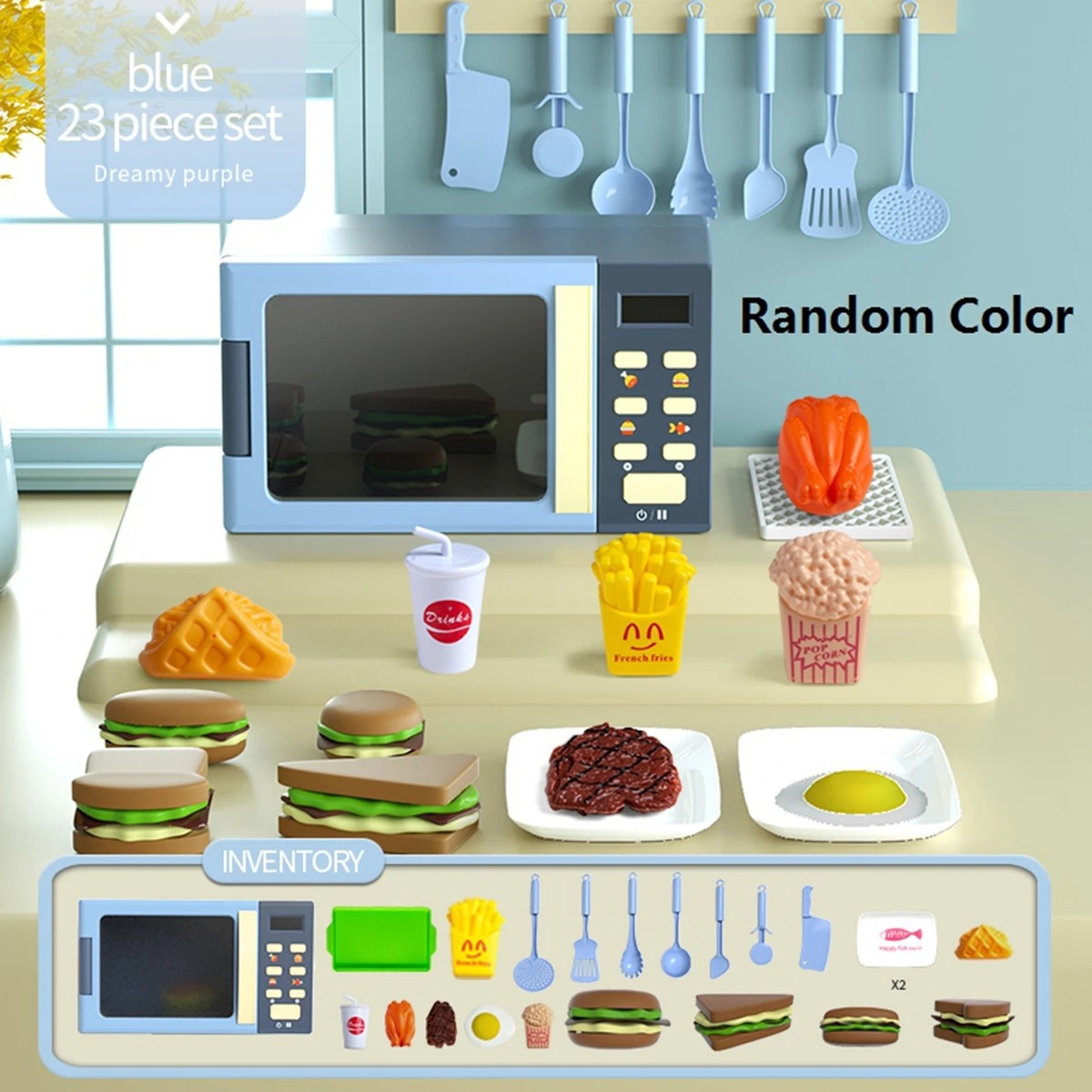 Toy Microwave Oven Playset, Light Effects, Realistic Sounds, Interactive Pretend Cooking, Safe for Ages 3+