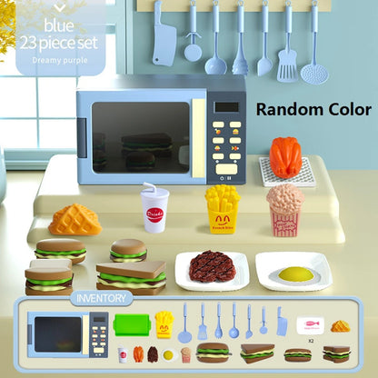Toy Microwave Oven Playset, Light Effects, Realistic Sounds, Interactive Pretend Cooking, Safe for Ages 3+