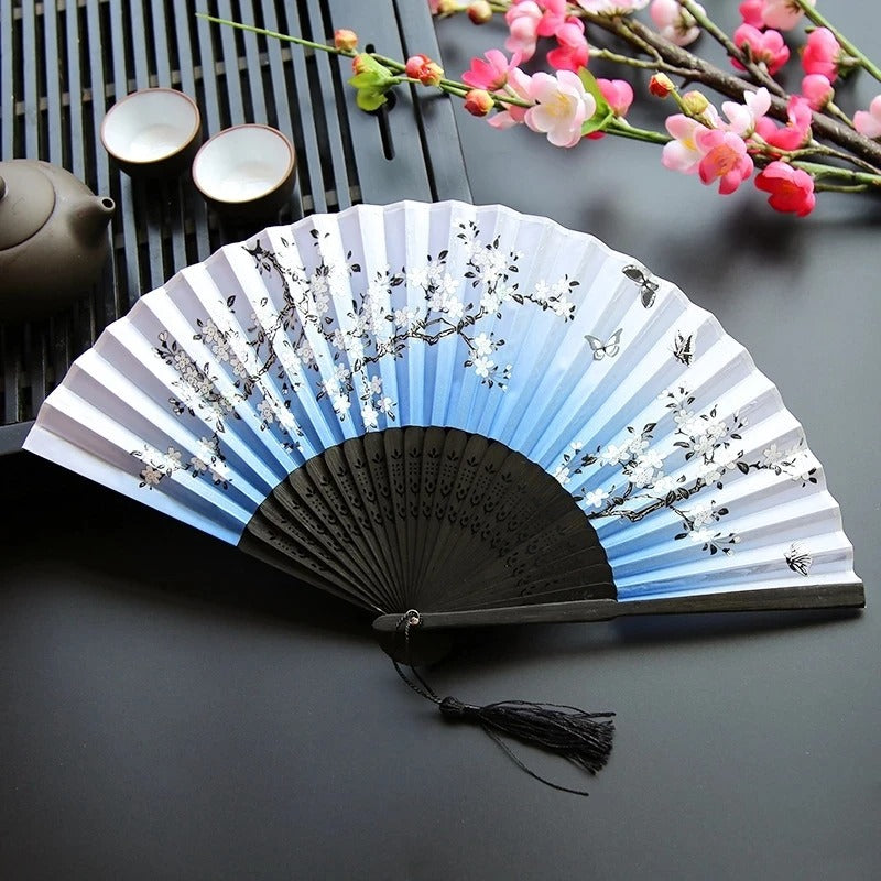 Classic Oriental Floral Folding Fan - Pexav