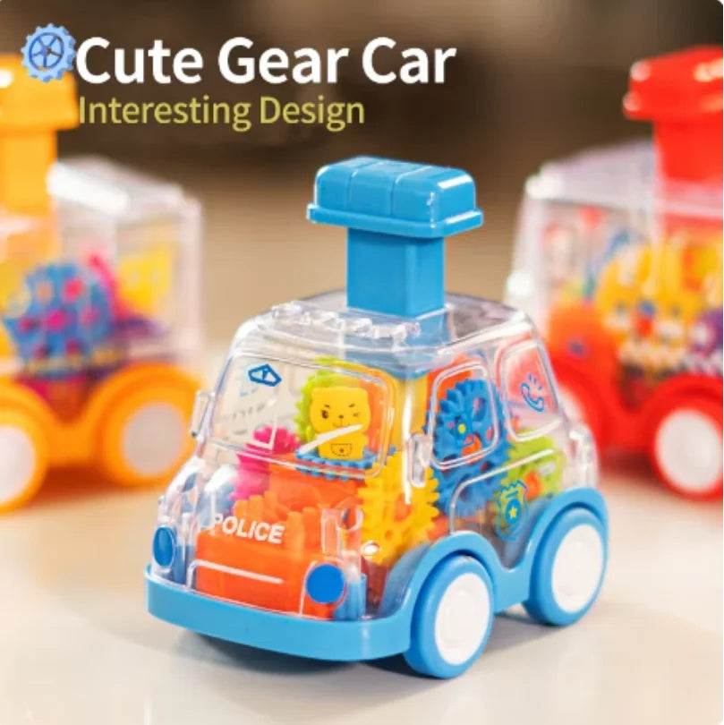 Transparent Gear Car with Push-Button Action, Hand-Eye Coordination Boost, No Batteries Needed, Safe for Ages 3+