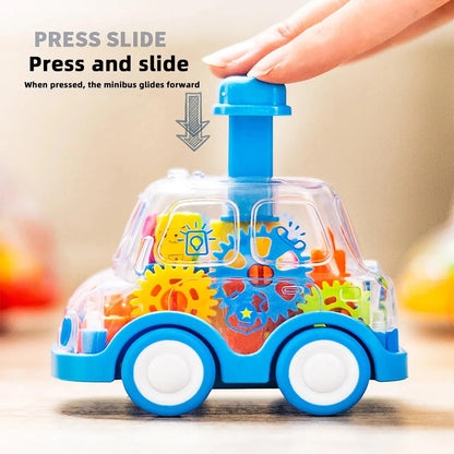 Transparent Gear Car with Push-Button Action, Hand-Eye Coordination Boost, No Batteries Needed, Safe for Ages 3+