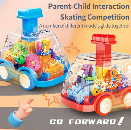 Transparent Gear Car with Push-Button Action, Hand-Eye Coordination Boost, No Batteries Needed, Safe for Ages 3+