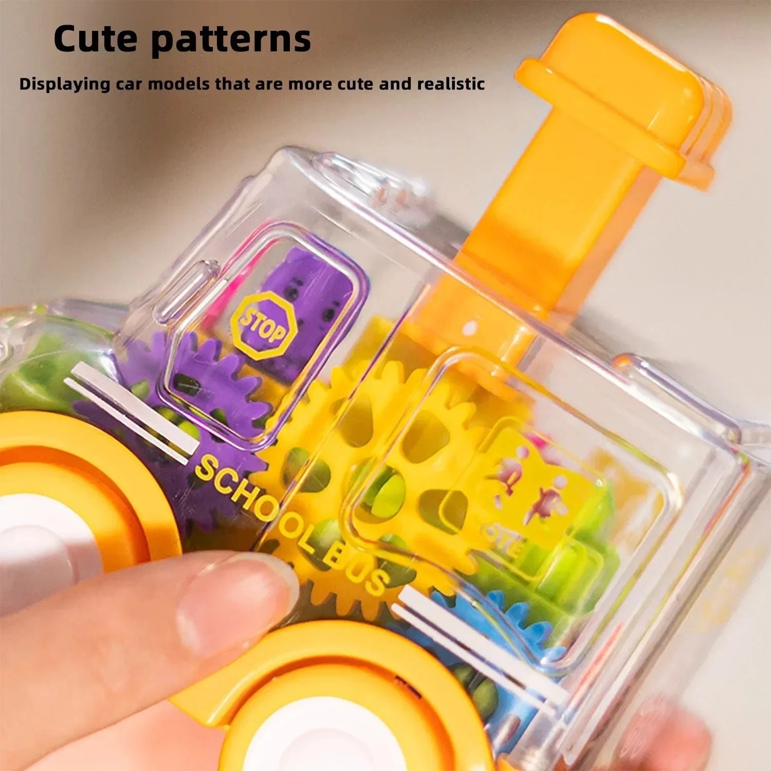 Transparent Gear Car with Push-Button Action, Hand-Eye Coordination Boost, No Batteries Needed, Safe for Ages 3+