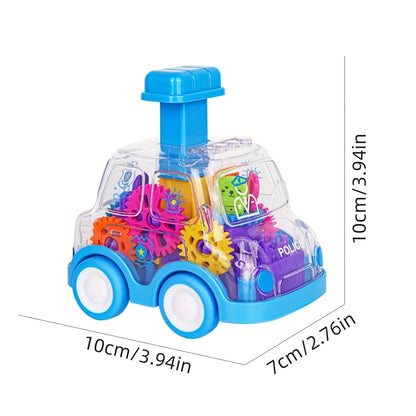 Transparent Gear Car with Push-Button Action, Hand-Eye Coordination Boost, No Batteries Needed, Safe for Ages 3+