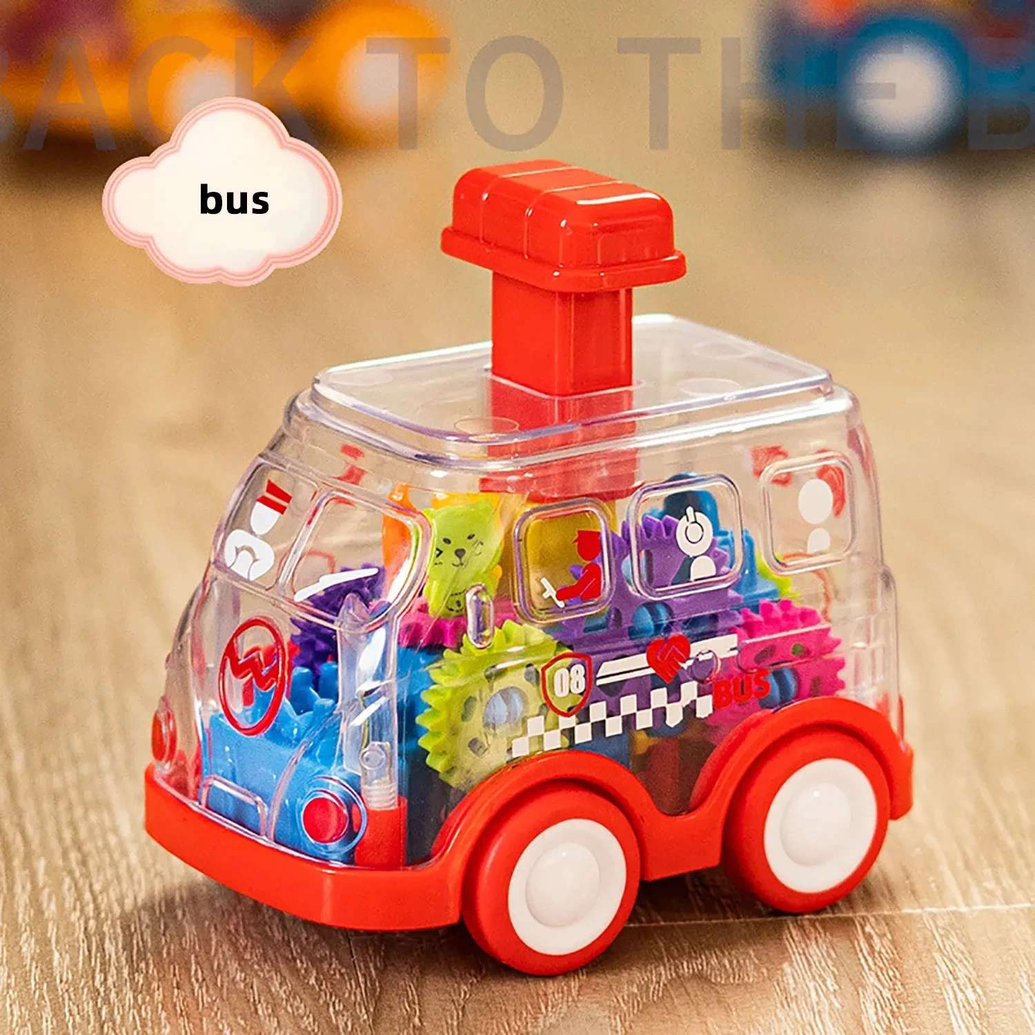 Transparent Gear Car with Push-Button Action, Hand-Eye Coordination Boost, No Batteries Needed, Safe for Ages 3+