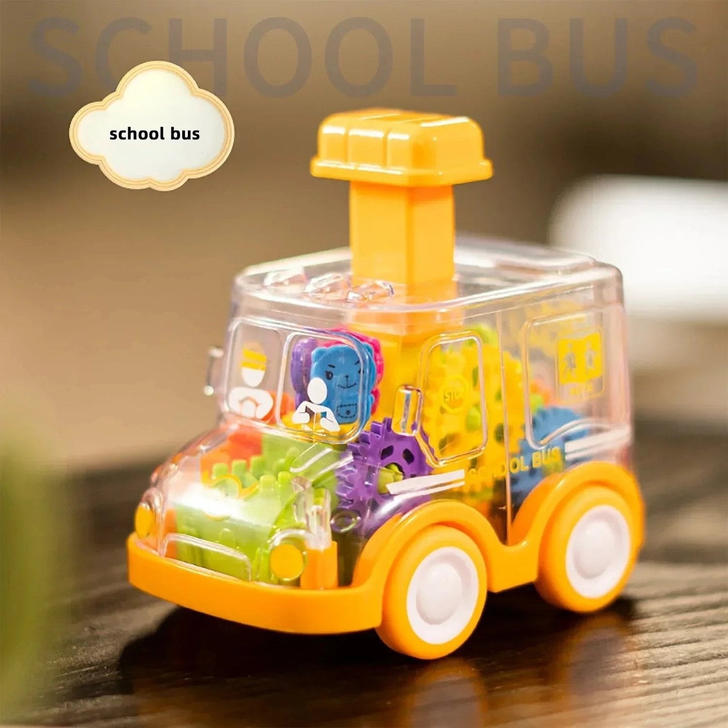 Transparent Gear Car with Push-Button Action, Hand-Eye Coordination Boost, No Batteries Needed, Safe for Ages 3+