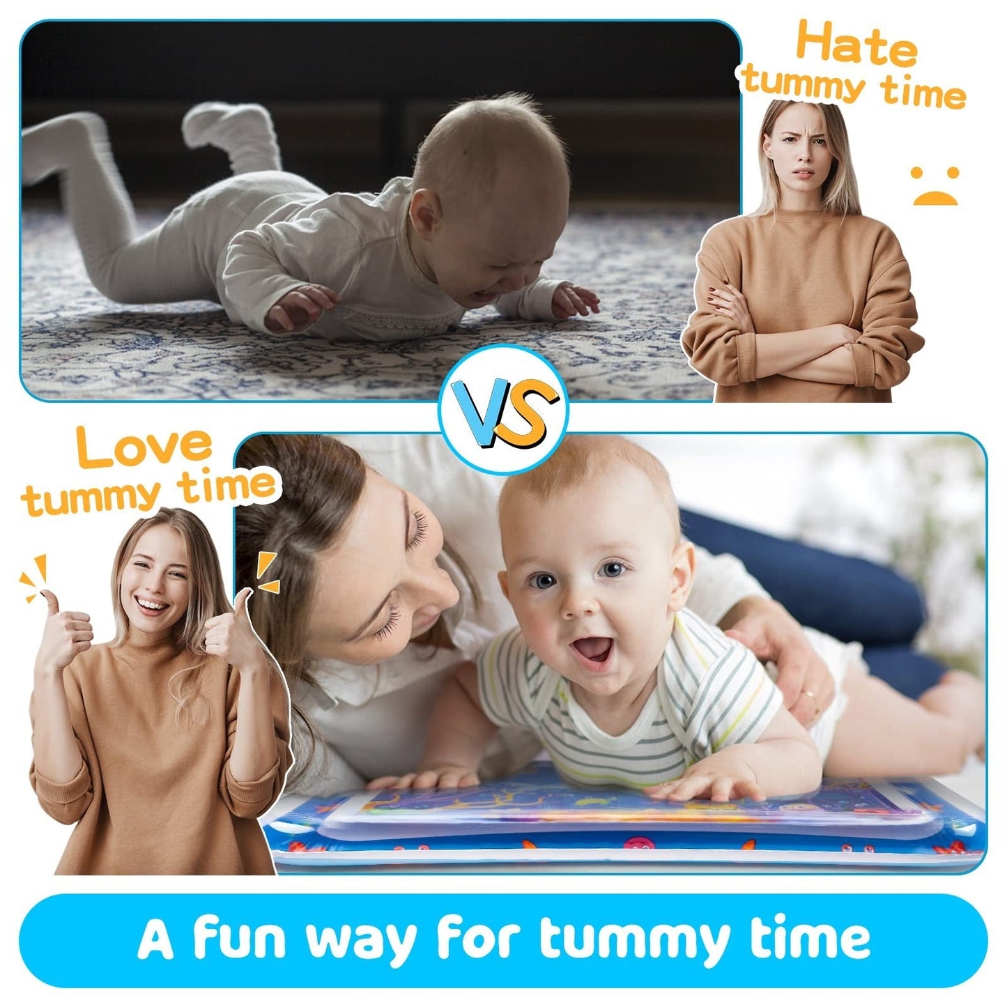 Tummy Time Water Mat, Safe for Babies & Toddlers, Foldable Easy to Clean