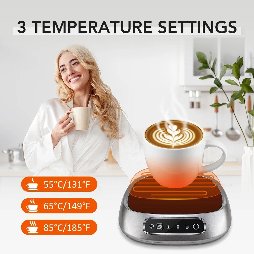 USB Rechargeable Smart Coffee Mug Warmer Pad – Sleek Black Heating Plate Keeps Drinks Hot with 8H Timer, Auto Shut-Off & Portable Design