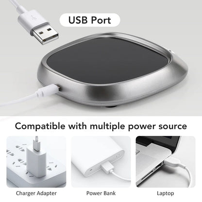 USB Rechargeable Smart Coffee Mug Warmer Pad – Sleek Black Heating Plate Keeps Drinks Hot with 8H Timer, Auto Shut-Off & Portable Design