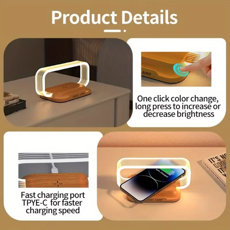Ultimate LED Desk Lamp with Charging Station – 5-in-1 Fast Wireless Charger, Clock & Night Light with USB Port for Effortless Power & Style