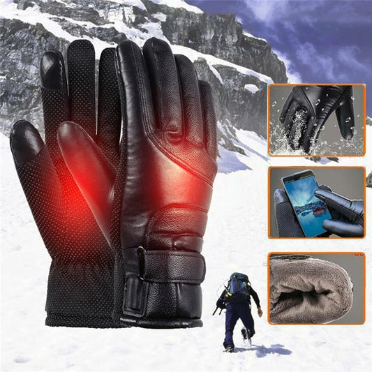 Warm Insulated Water Resistant Leather Gloves for Winter Sports - Pexav