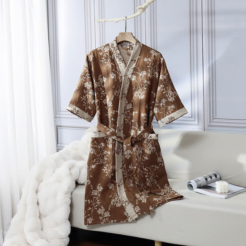 Comfy Floral Kimono Robe - Lightweight Cotton