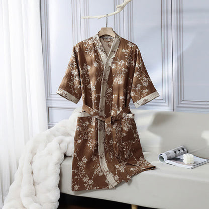 Comfy Floral Kimono Robe - Lightweight Cotton