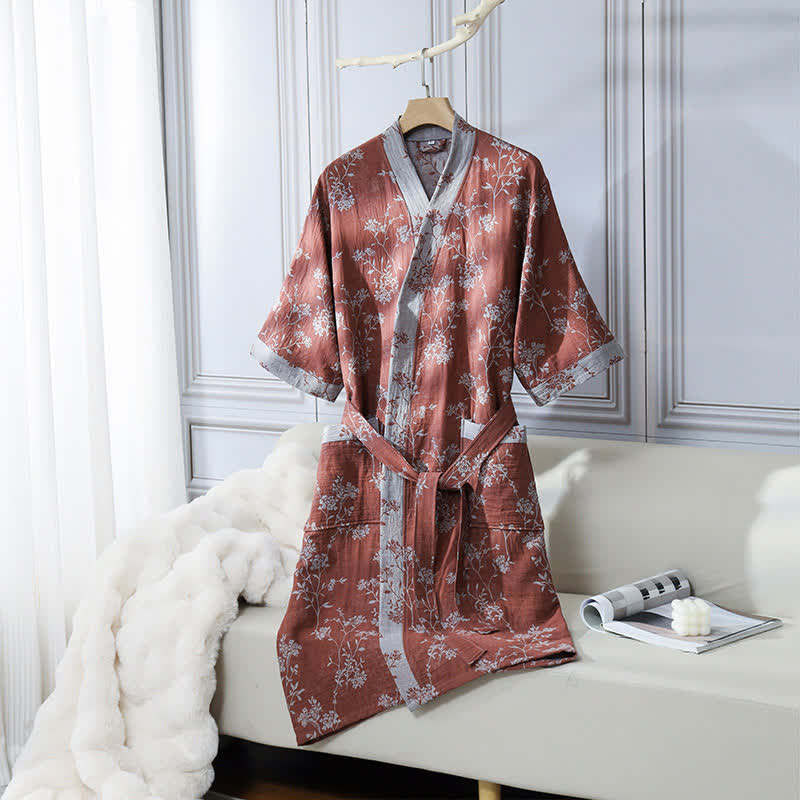 Comfy Floral Kimono Robe - Lightweight Cotton