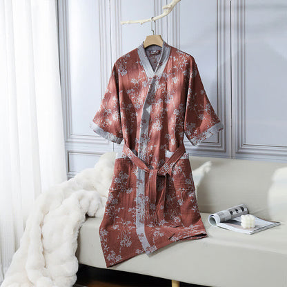 Comfy Floral Kimono Robe - Lightweight Cotton
