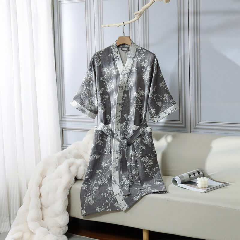 Comfy Floral Kimono Robe - Lightweight Cotton