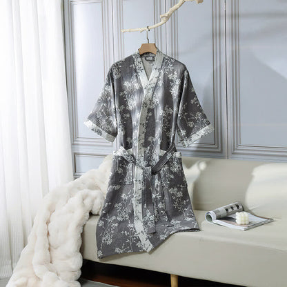 Comfy Floral Kimono Robe - Lightweight Cotton