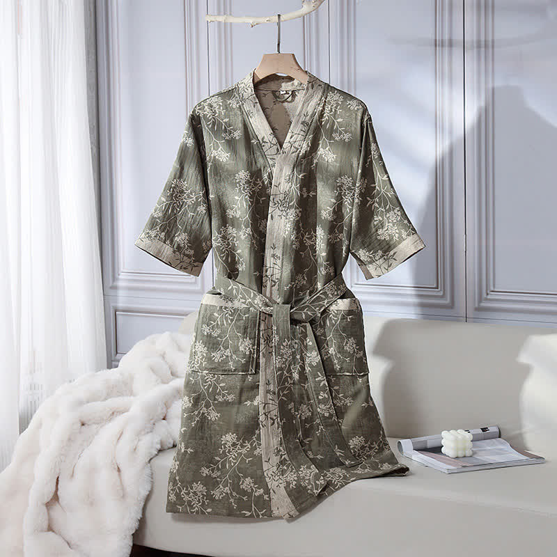 Comfy Floral Kimono Robe - Lightweight Cotton