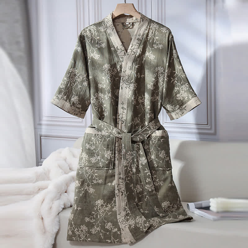 Comfy Floral Kimono Robe - Lightweight Cotton