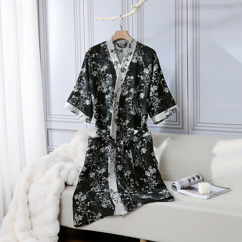 Comfy Floral Kimono Robe - Lightweight Cotton