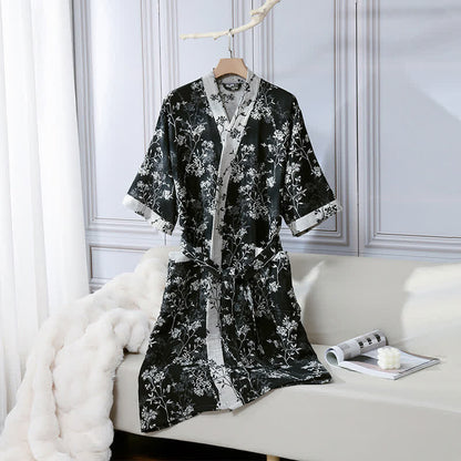 Comfy Floral Kimono Robe - Lightweight Cotton