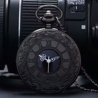 Vintage Half Hunter Pocket Watch with Cover, Chain, Safe Materials, Compact and Easy to Carry