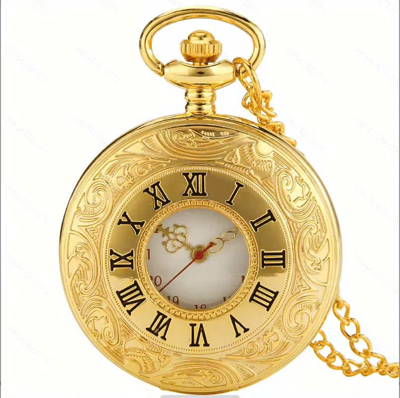 Vintage Half Hunter Pocket Watch with Cover, Chain, Safe Materials, Compact and Easy to Carry