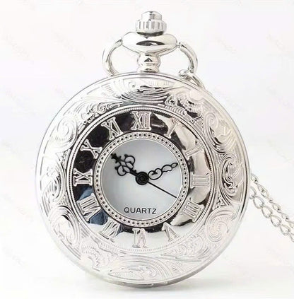 Vintage Half Hunter Pocket Watch with Cover, Chain, Safe Materials, Compact and Easy to Carry
