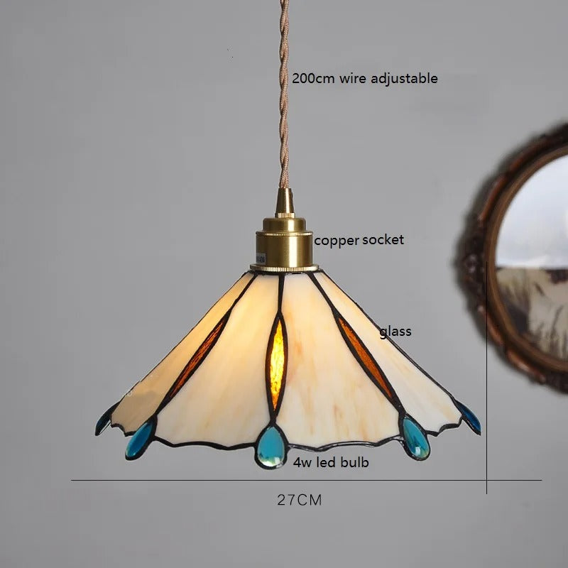 Vintage Tiffany Stained Glass Pendant Light