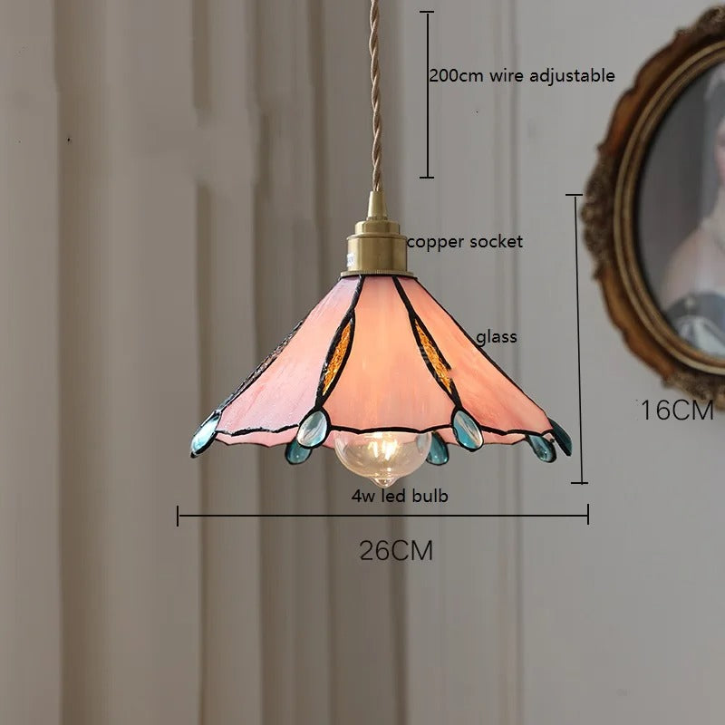 Vintage Tiffany Stained Glass Pendant Light
